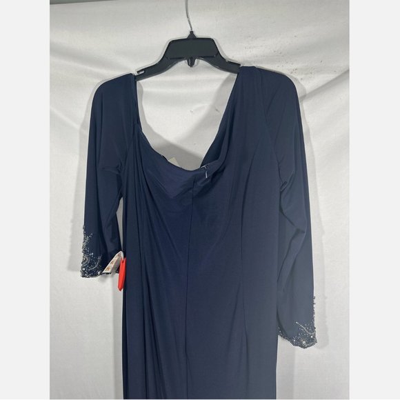 NWT Mac Duggal [ Plus 18W ] Ruched‎ One-Shoulder Long-Sleeve Gown Blue - Picture 10 of 16